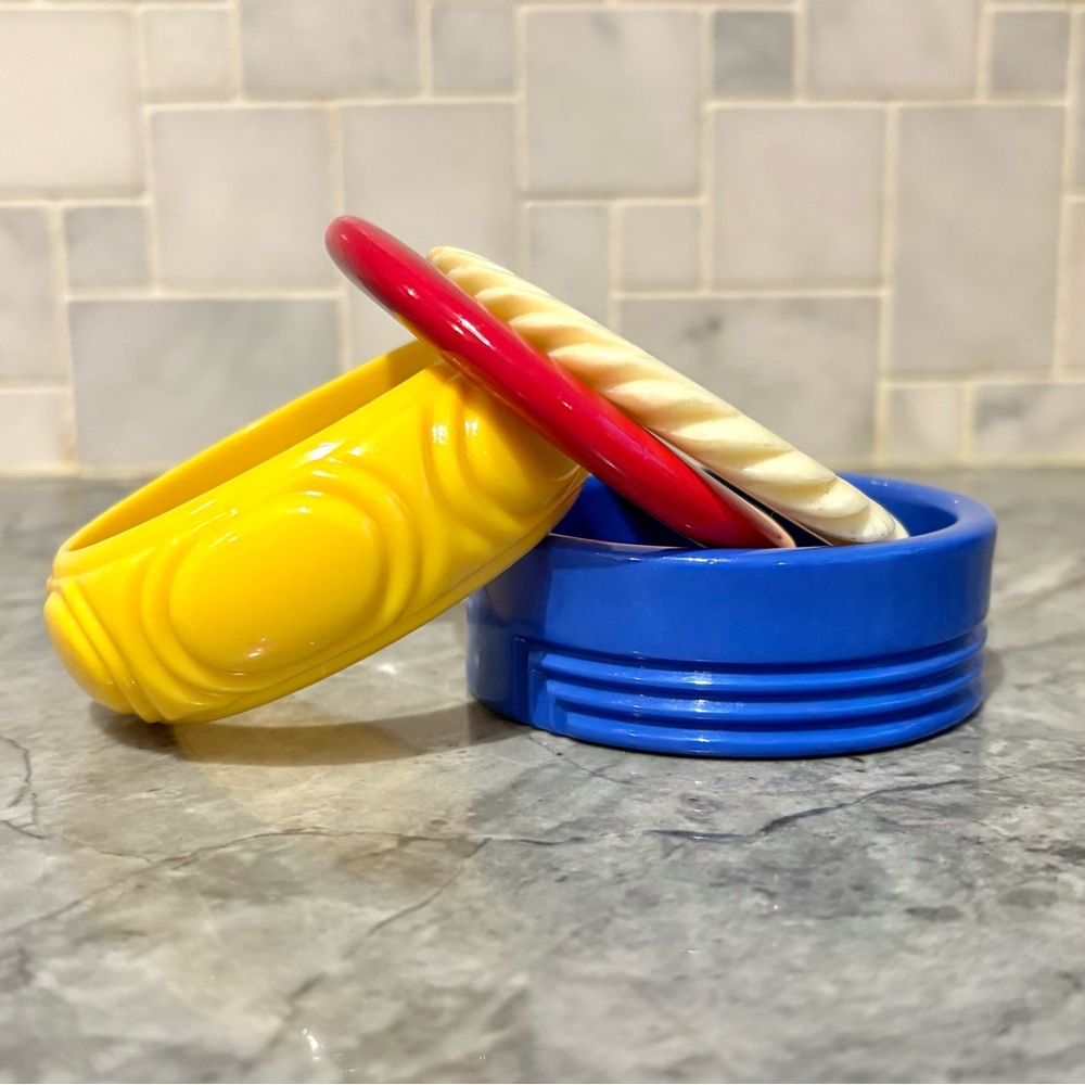 Vintage Colourful Plastic Bangle Bracelet Set - set of 4